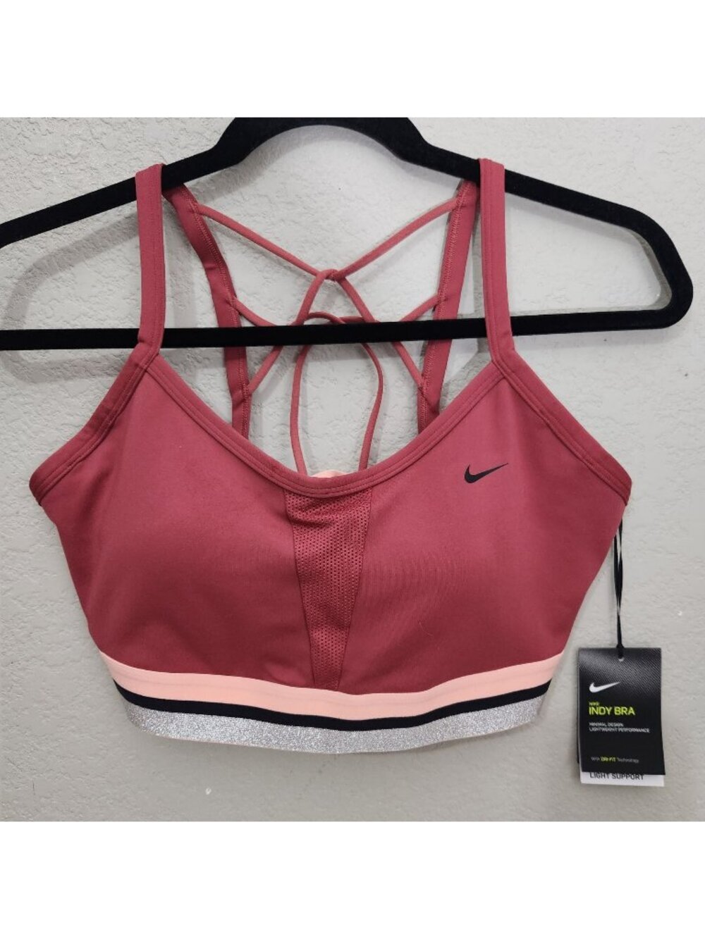 Nike Sports Bra Indy Size Large Light Support Dri-Fit Technology Rose Pink